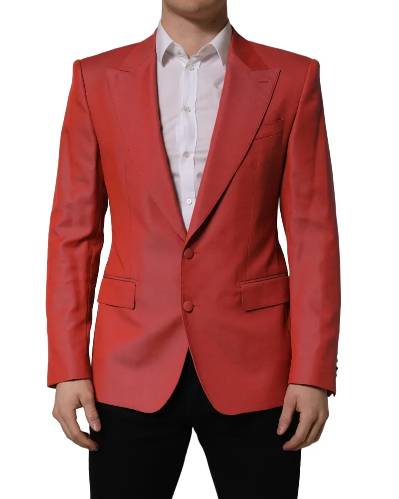 Dolce & Gabbana Red Wool Single Breasted Men Blazer Jacket Virgin Polyester Clothing Red