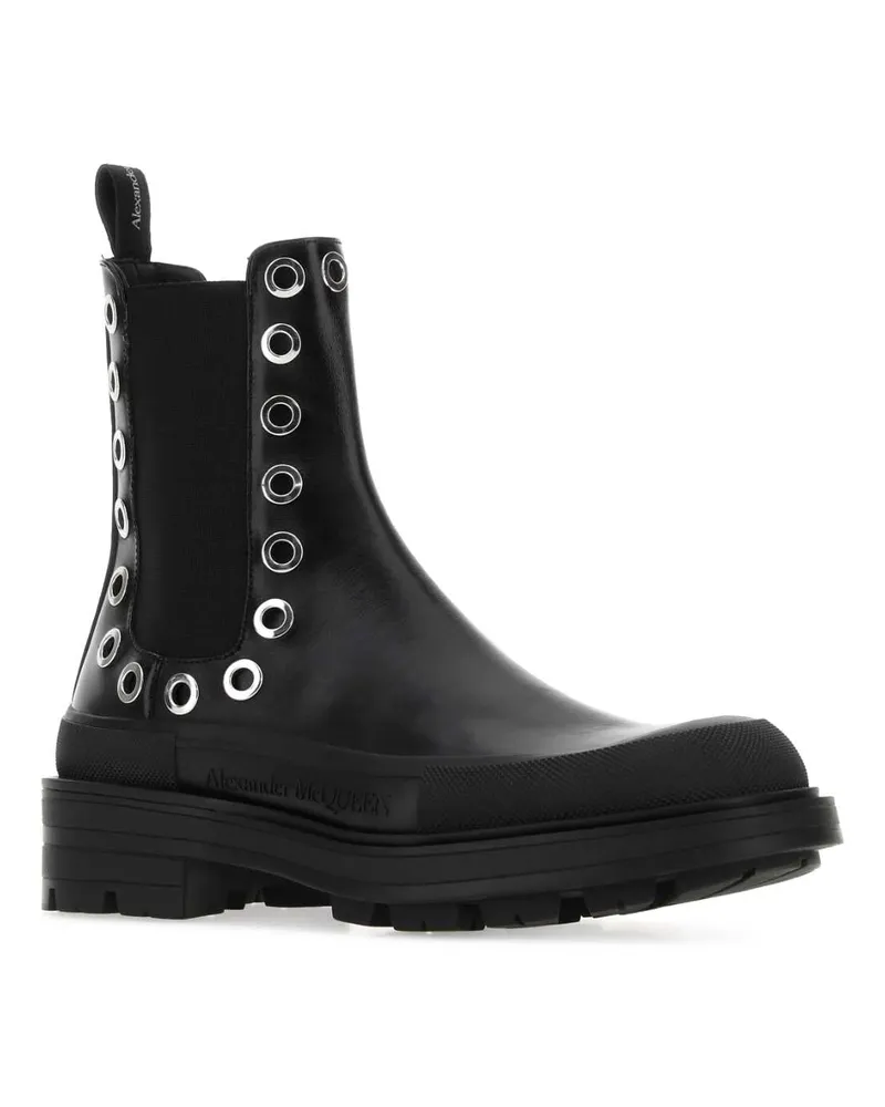 Alexander McQueen Men's Black Leather Boxcar Ankle Boots 1081 Stivali Black