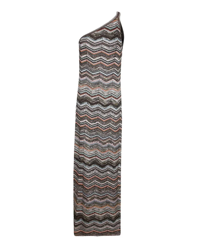 Missoni One-Shoulder Zigzag Knit Dress — Multicolor Multicolor