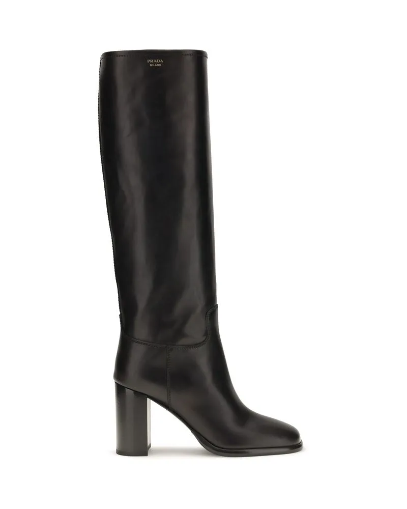 Prada Logo-Screen-Printed Calf Leather Boot — Black Black