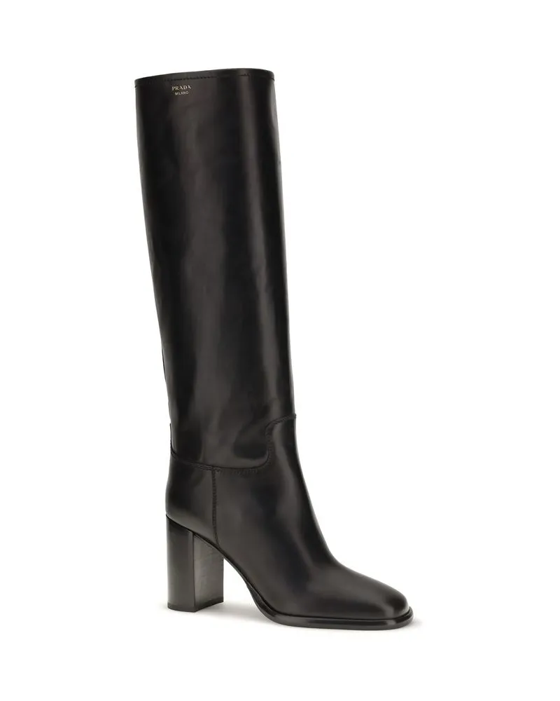 Prada Logo-Screen-Printed Calf Leather Boot — Black Black