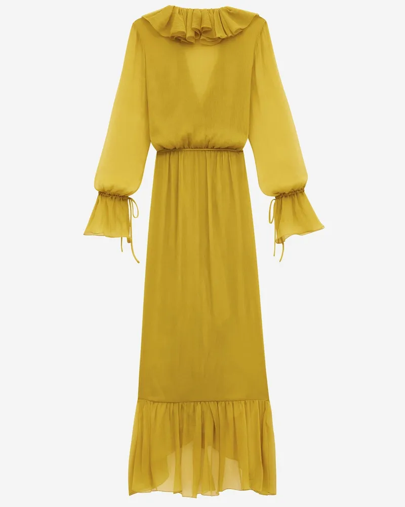 Saint Laurent Women's Dress, Silk Flounced, Yellow Yellow