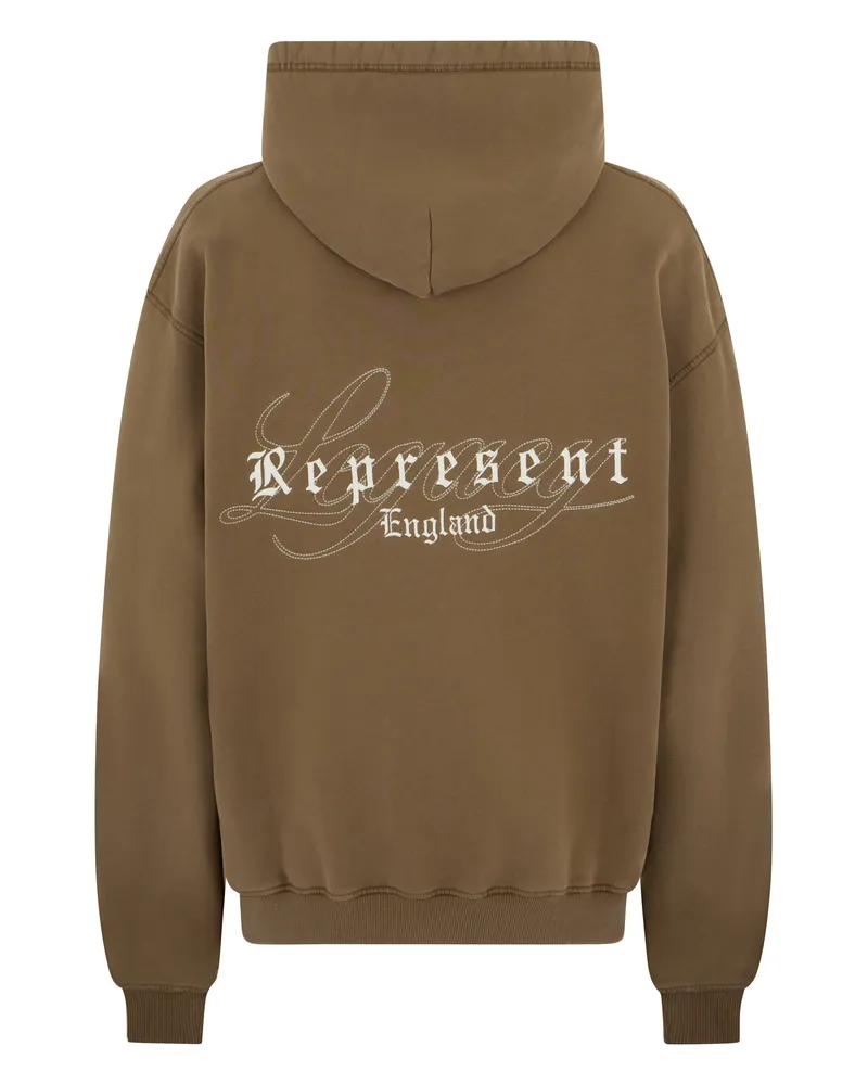 REPRESENT Men's Hoodie Embroidered Logo Brown Cotton Jumpers Sweater Brown