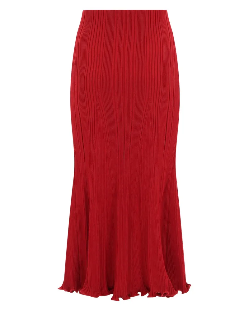 Self-Portrait Viscose-Blend Midi Skirt — Red Red