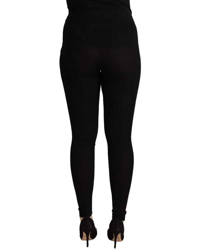 Dolce & Gabbana Women Black Cashmere Stretch Waist Tights Pants Black