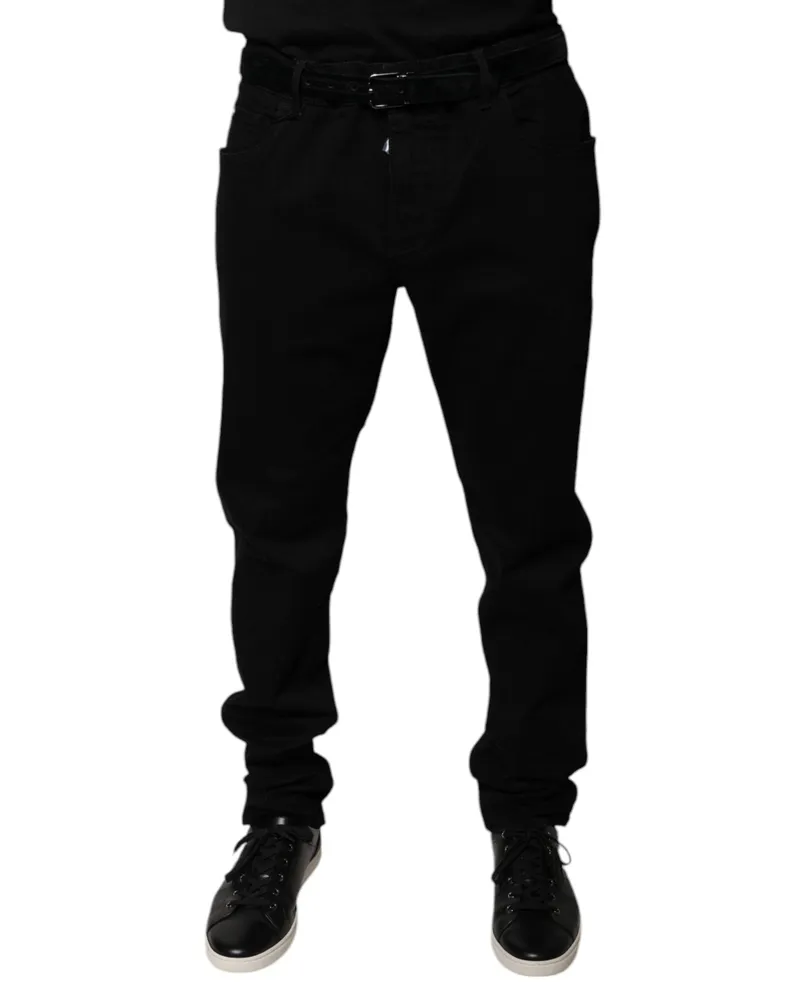 Dolce & Gabbana Men's Black Logo Cotton Stretch Skinny Denim Jeans Elastane Clothing Black