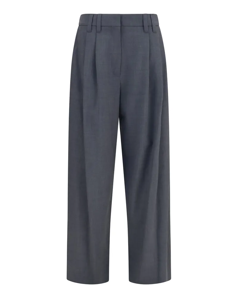 Brunello Cucinelli Monili-Embellished, Double-Pleated Trousers — Gray Gray