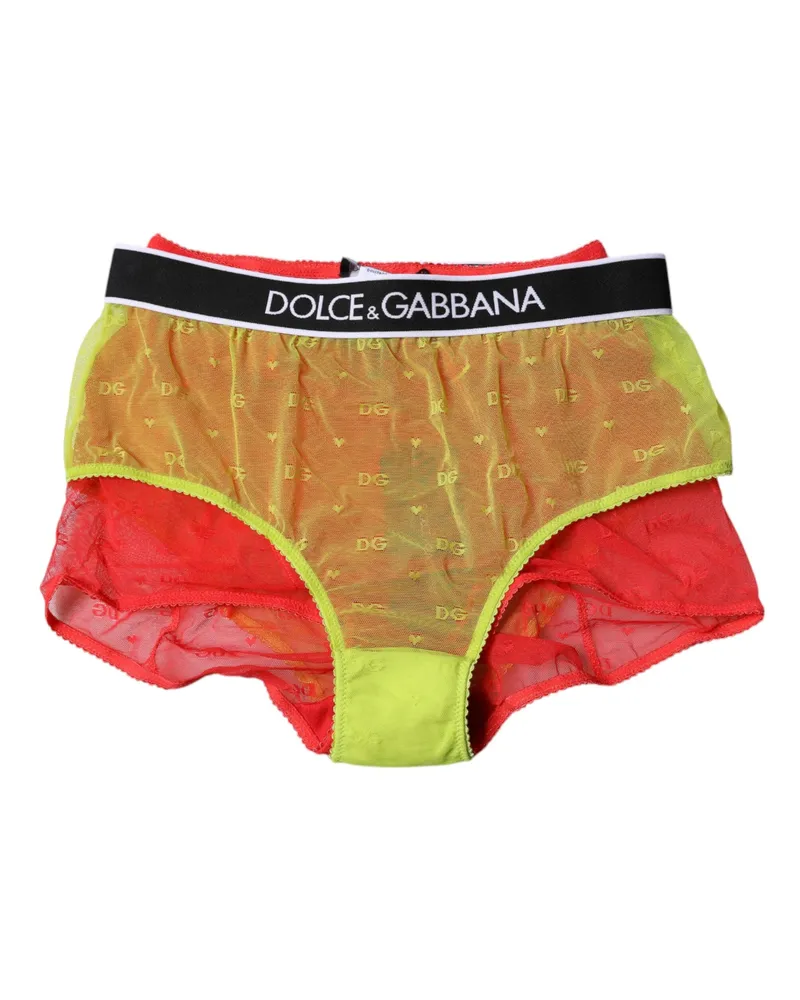 Dolce & Gabbana Women's Red Yellow Tulle Mid Waist Panty Underwear Nylon Elastane Clothing Red