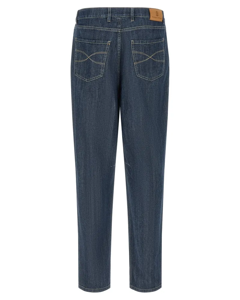 Brunello Cucinelli Men's Blue Cotton Straight-Leg Jeans Clothing Blue