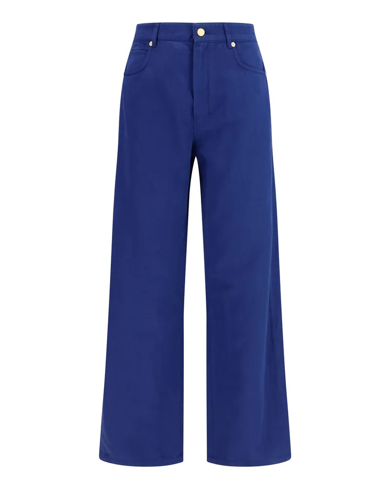 Max Mara Women's Cotton-Linen Pants Bluette Blend Trousers Blue