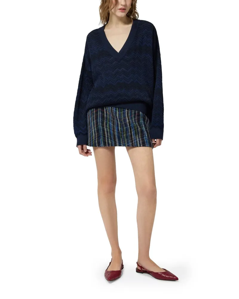 Missoni Chevron Knit V-Neck Sweater — Navy Navy