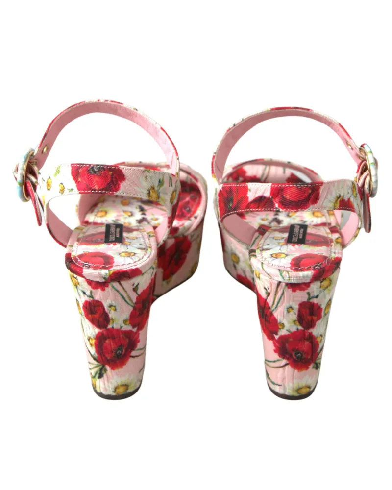 Dolce & Gabbana Floral Print Wedge Ankle Strap Sandal — Multicolor Multicolor