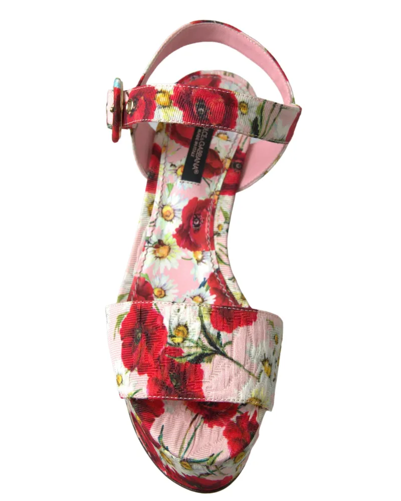 Dolce & Gabbana Women's Multicolor Floral Print Wedges Ankle Strap Sandals Cotton Multicolor
