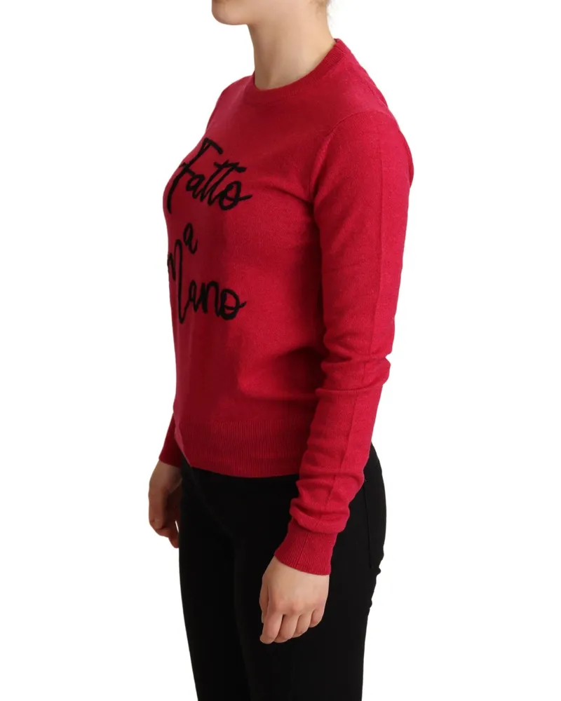 Dolce & Gabbana Women's Pink Embroidered Cashmere Wool Pullover Sweater Virgin Clothing Red