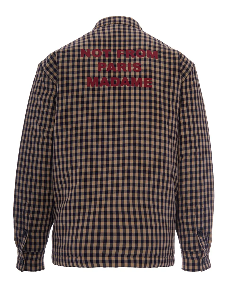 Drôle de Monsieur Men Overshirt Slogan Check Beige Cotton Jacket Beige