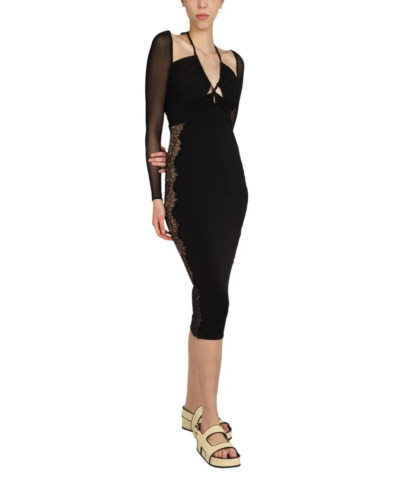 Self-Portrait Lace V-Neck Dress — Black Black