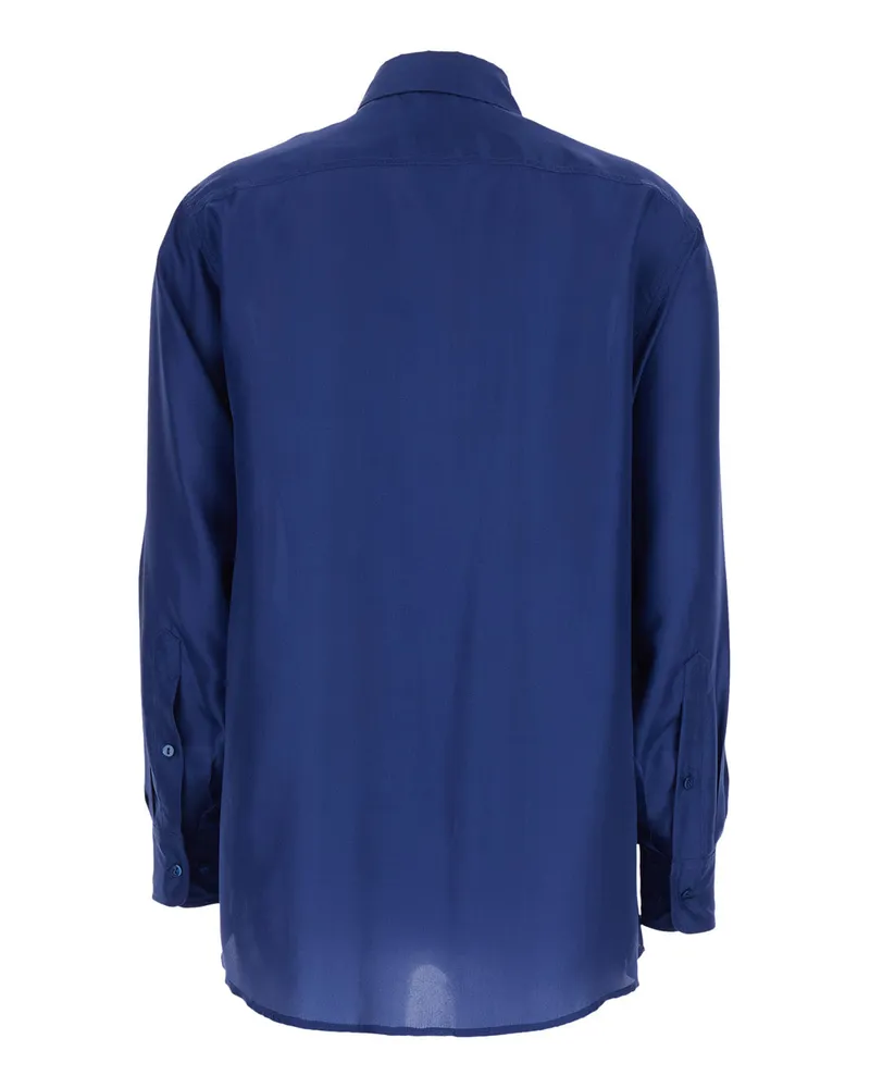 Momoni Women's Shirt Classic Collar, Blue Silk Blouses Blue