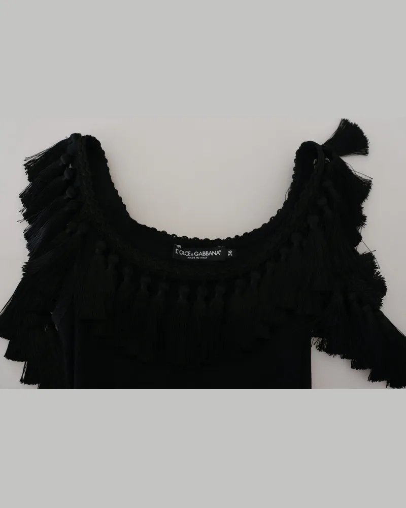 Dolce & Gabbana Women's Black Tank Top Blouse Tassle Cotton Black