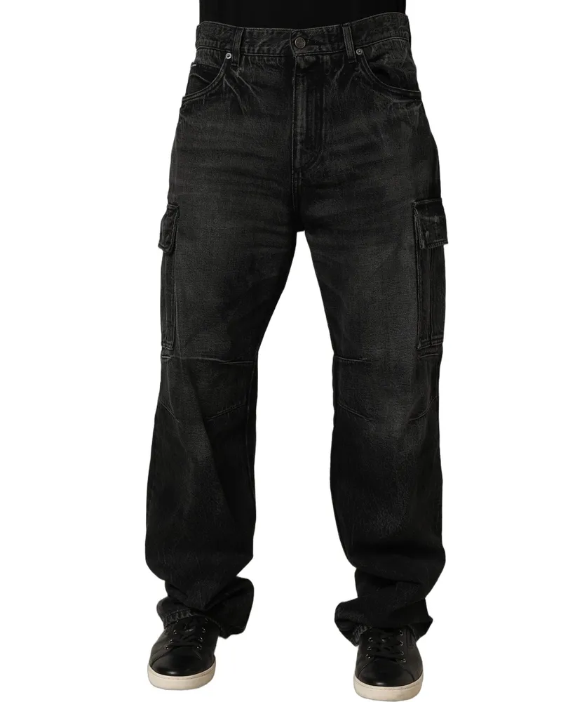 Dolce & Gabbana Dark Gray Cotton Baggy Cargo Men Denim Jeans Clothing Gray