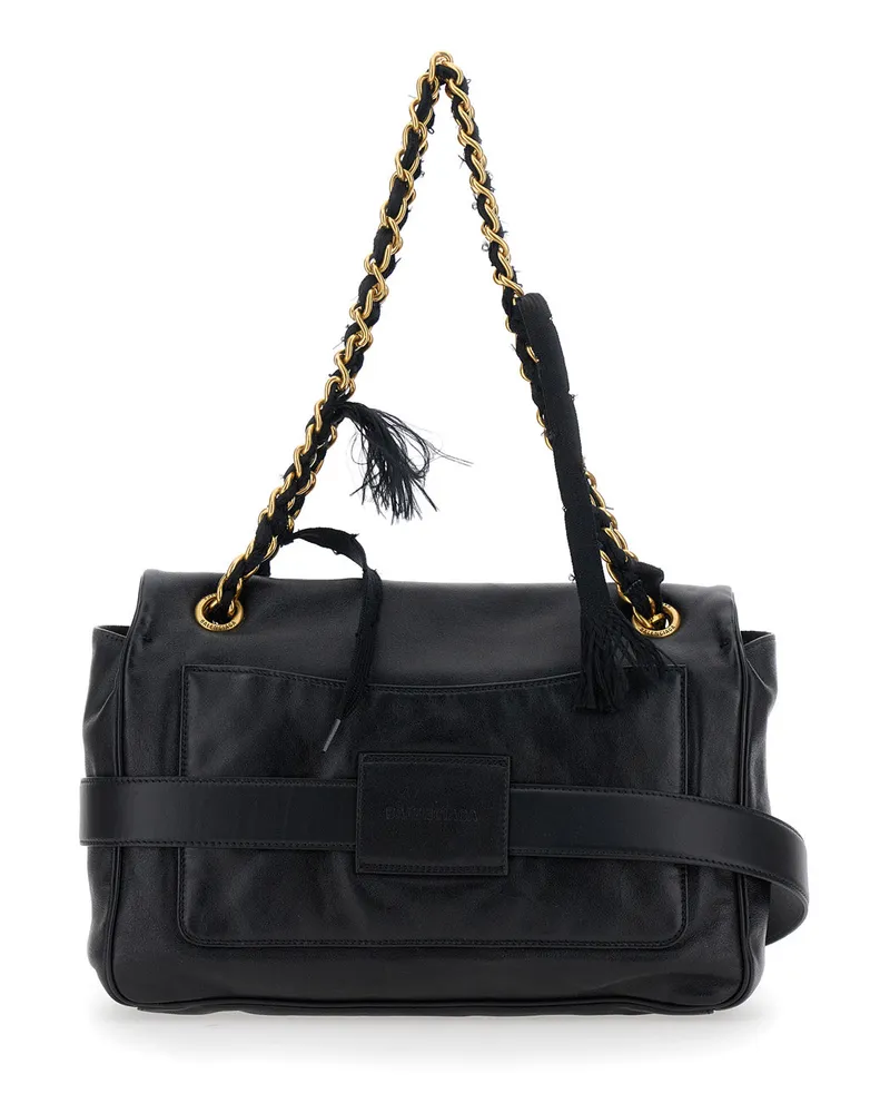 Balenciaga Women's Black Crossbody Bag With Logo Plaque Calf Shoulder Black
