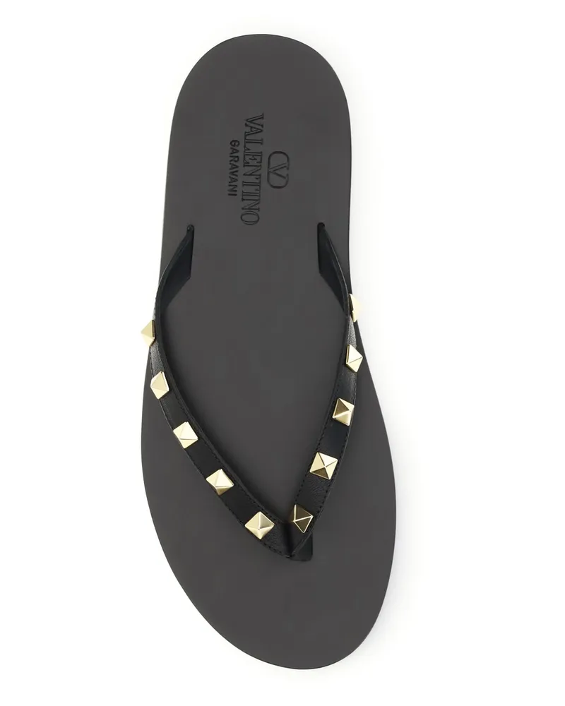 Valentino Garavani Men's Thong Sandals Rockstud Black Calf Leather Black