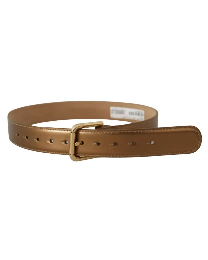 Dolce & Gabbana Women's Bronze Leather Gold Logo Engraved Waist Buckle Belt Bronze