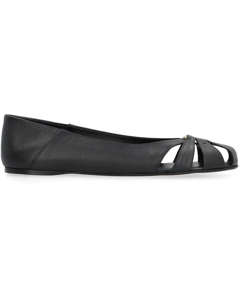 Ferragamo Women's Leather Ballet Flats Black Calfskin Ballerina Shoes Black