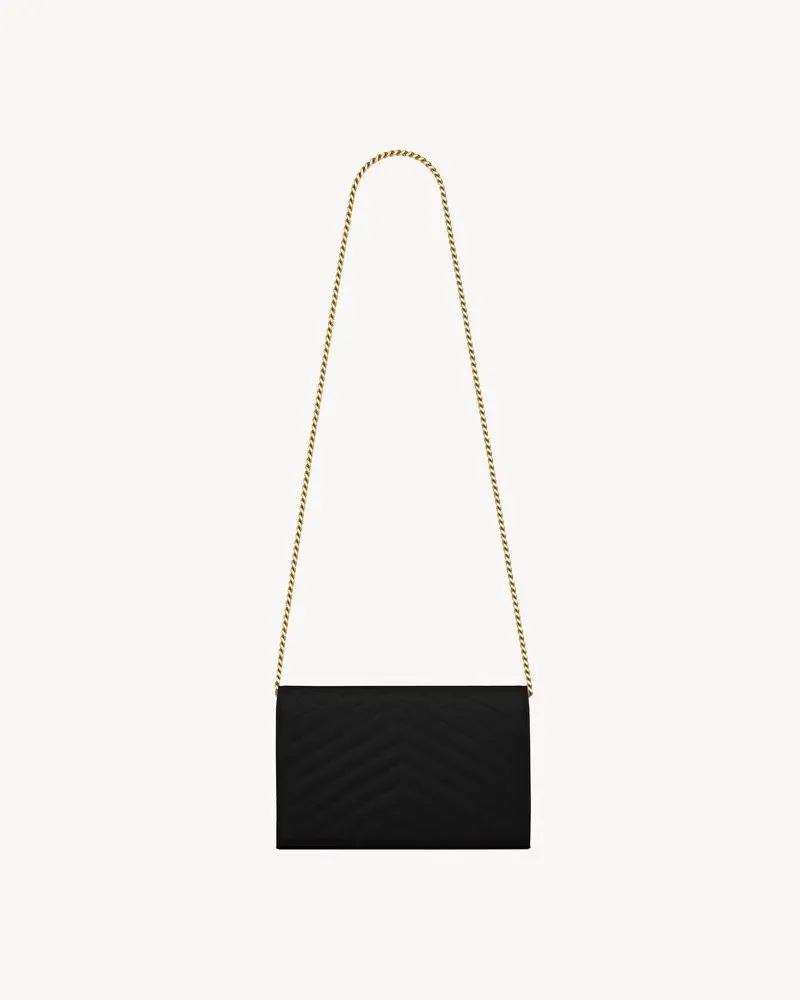 Saint Laurent Envelope-Style Gold Hardware Wallet — Black Black