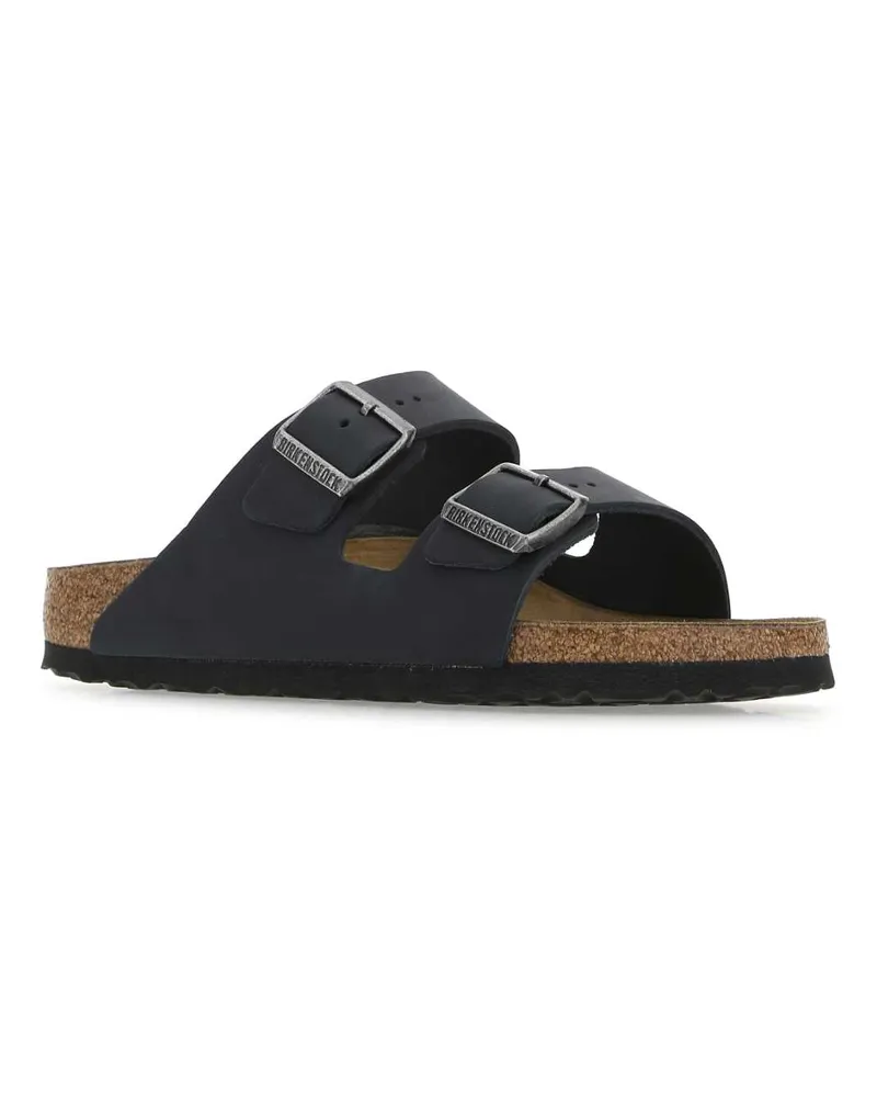 Birkenstock Unisex Black Leather Arizona Slippers Flat Shoes Black