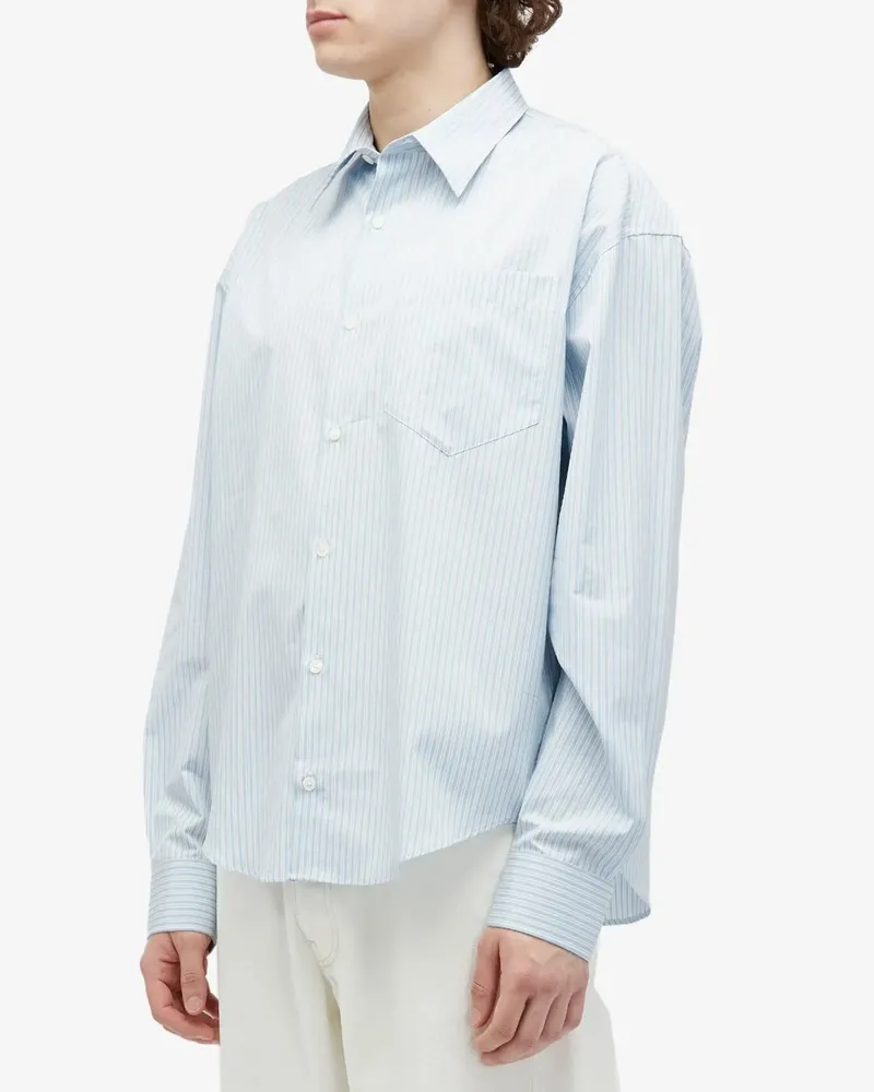 AMI Paris Men De Coeur Boxy Fit Striped Shirt Blue Clothing > Polo & T-Shirts Blue
