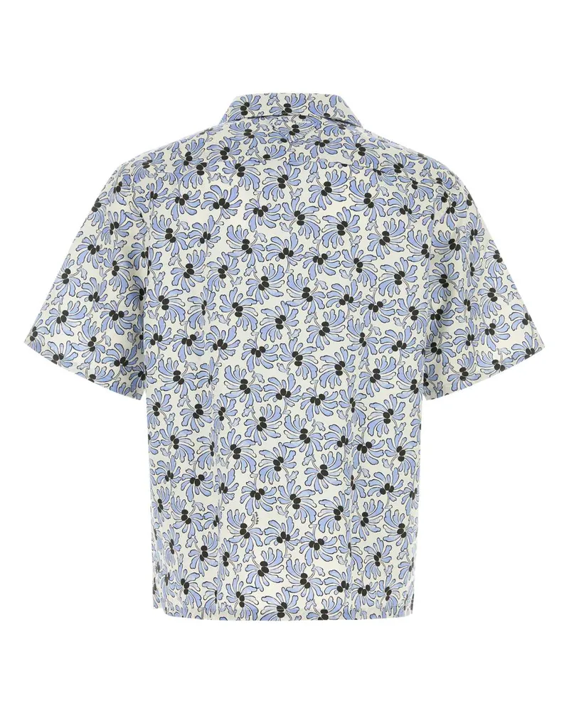 Prada Men's Printed Poplin Shirt Avorio+celeste Exterior: Cotton Silk Camicie White