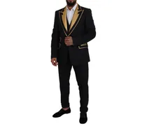 Men Black Gold Fantasy Tuxedo Slim Fit Suit Acetate
