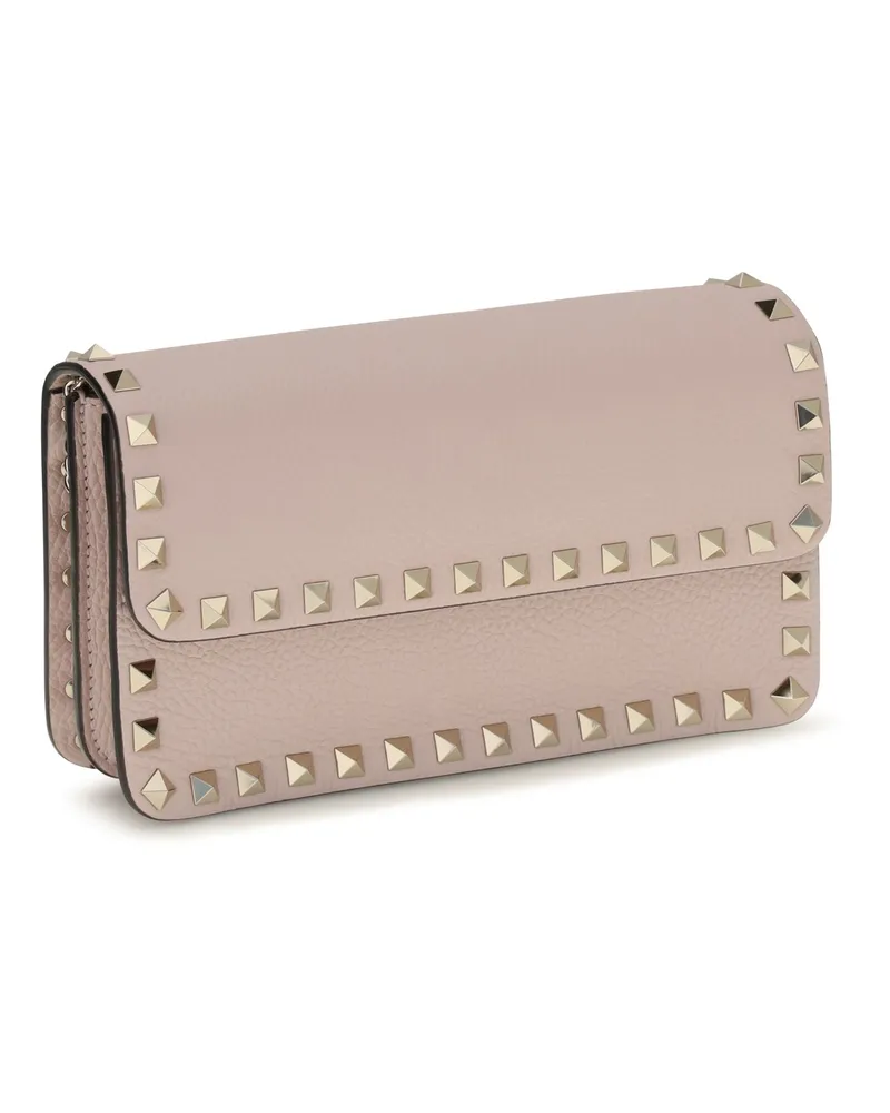 Valentino Garavani Women's Rockstud Chain Wallet Rose Quartz Calf Leather Bos Taurus Pink