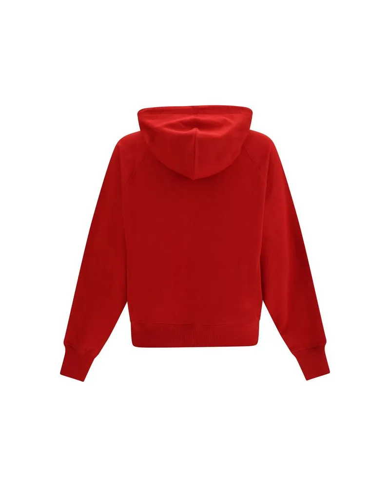 AMI Paris Embroidered Cotton Hoodie — Red Red