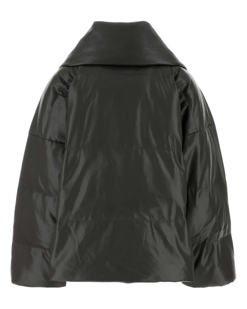 Nanushka Women Charcoal Synthetic Leather Down Jacket Midnightgreen Piumini Gray