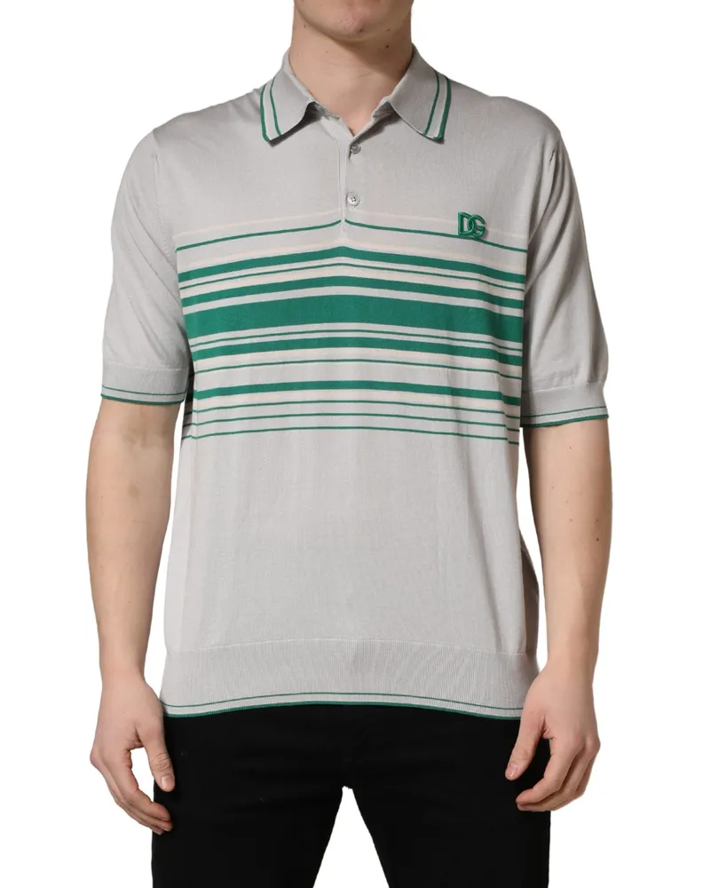 Dolce & Gabbana Men's Striped Silk-Cotton Polo Gray Gray