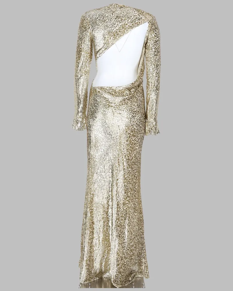 Self-Portrait Metallic Fiber and Silk Maxi Dress — Gold Gold