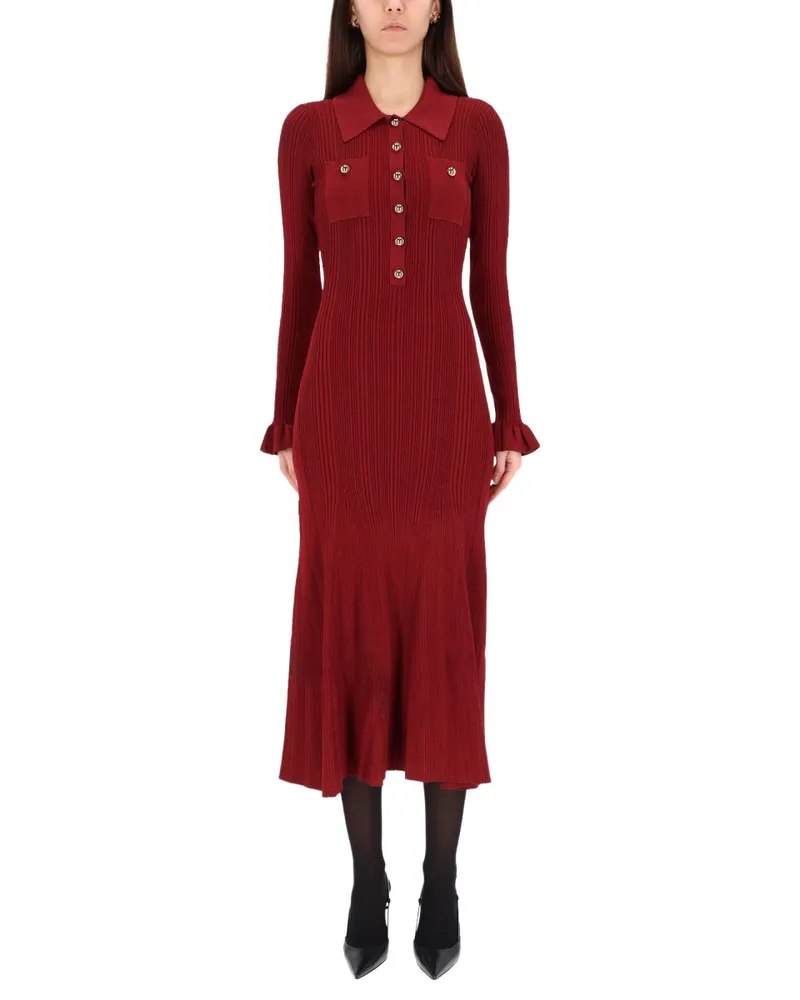 Self-Portrait Collar Detail Midi Dress — Red Red