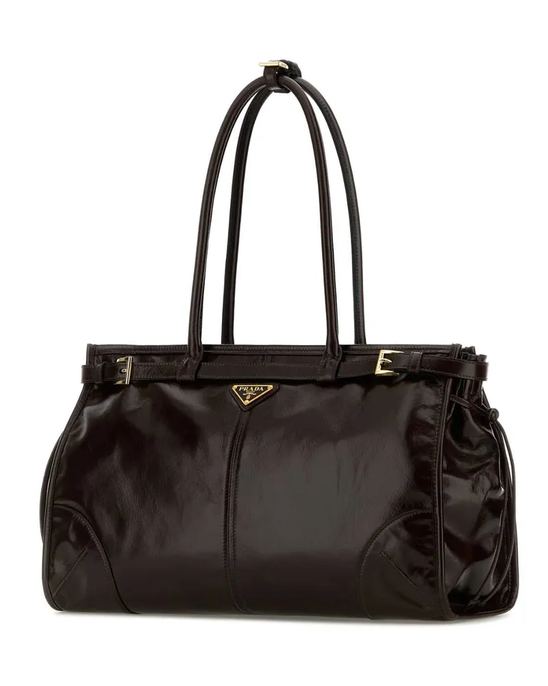 Prada Women's Dark Brown Leather Shoulder Bag Moron Borse A Mano Black