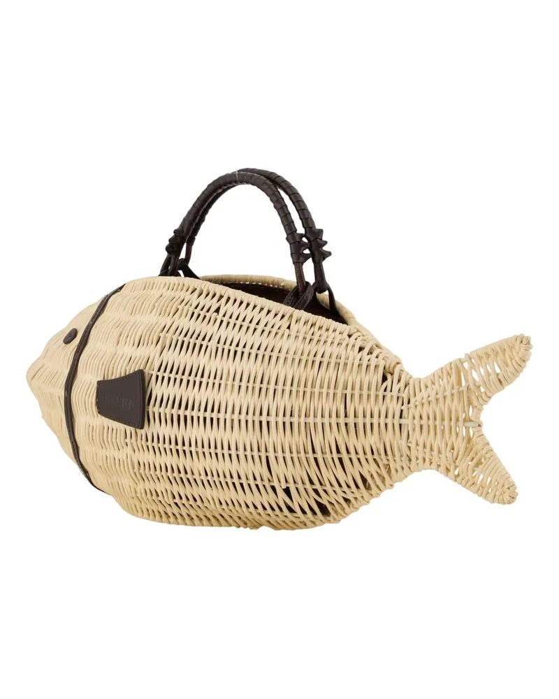 STAUD Women's Cleo Fish Top Handle Bag Ivory Raffia Ivory
