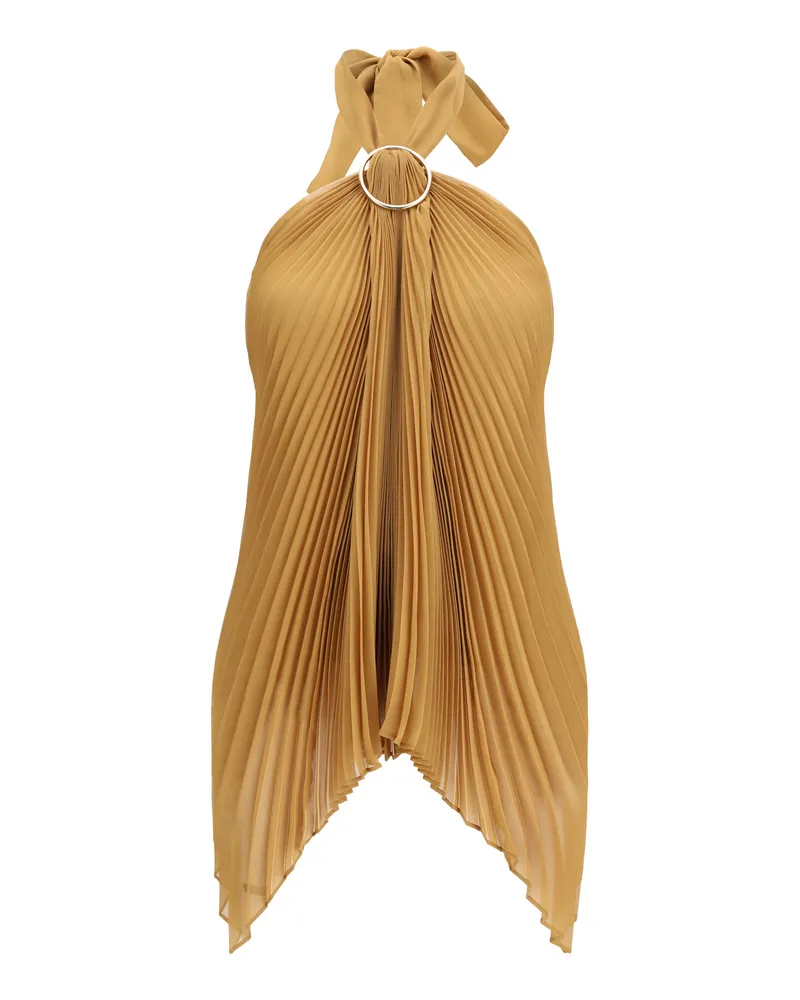 Max Mara Women's Top Plissé Chiffon Caramel Polyester Tops Caramel