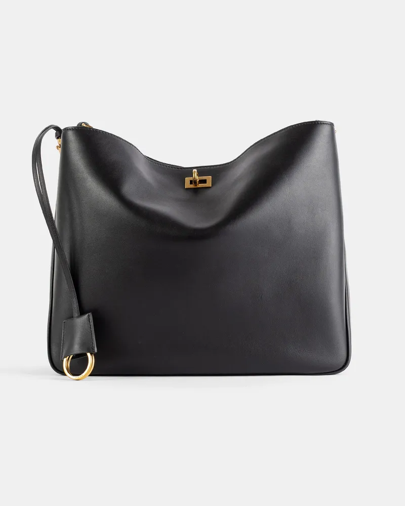 Balenciaga Rodeo Hobo M Calfskin Leather Hobo Bag — Black Black