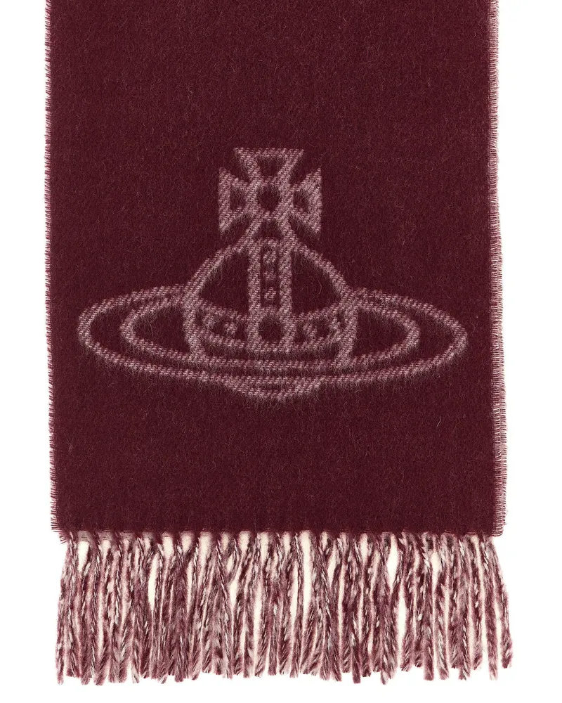 Vivienne Westwood Jacquard Orb-Logo Wool Scarf — Burgundy Burgundy