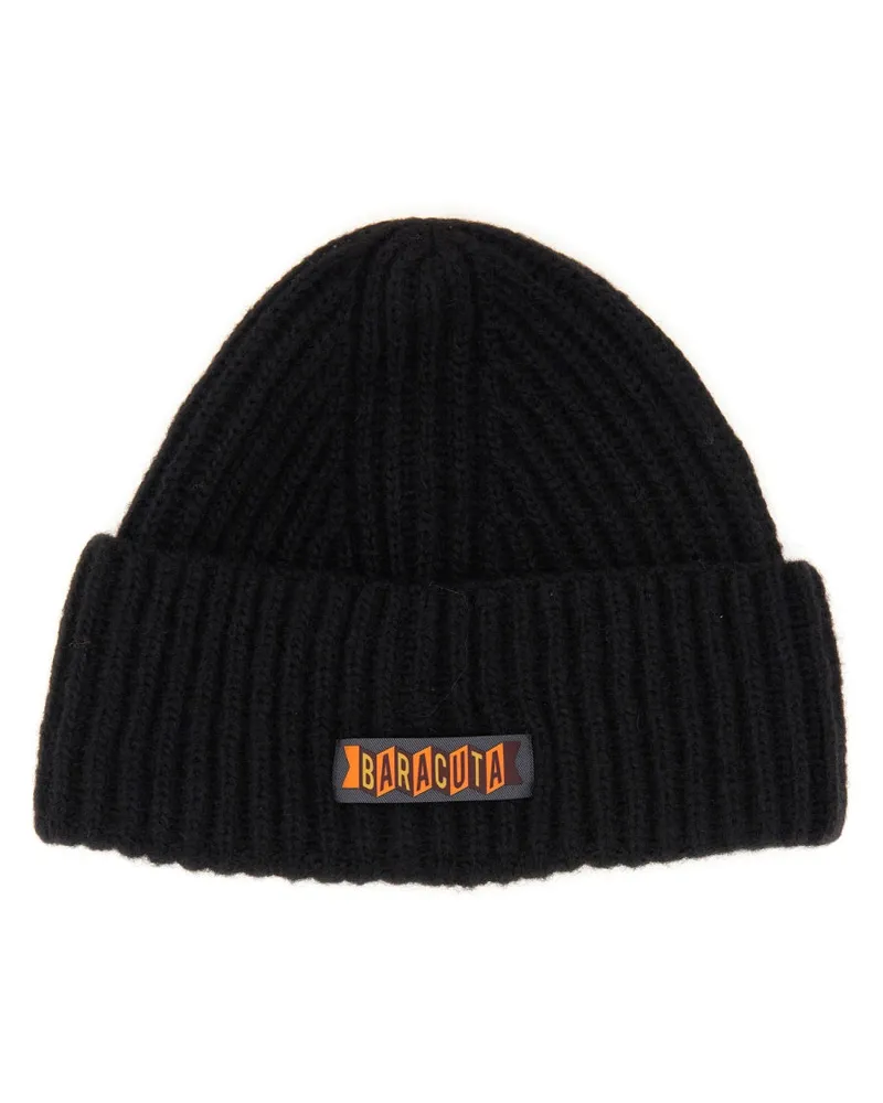 Baracuta BRACC0118_UF0509100 Logo Patch Virgin Wool Beanie — Black Black