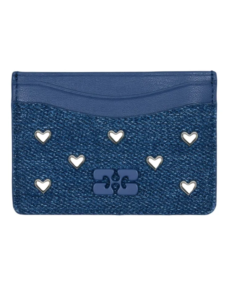 Ganni Women's Heart Studs Card Holder -  Cotton Blue Accessories Card-Holder Blue