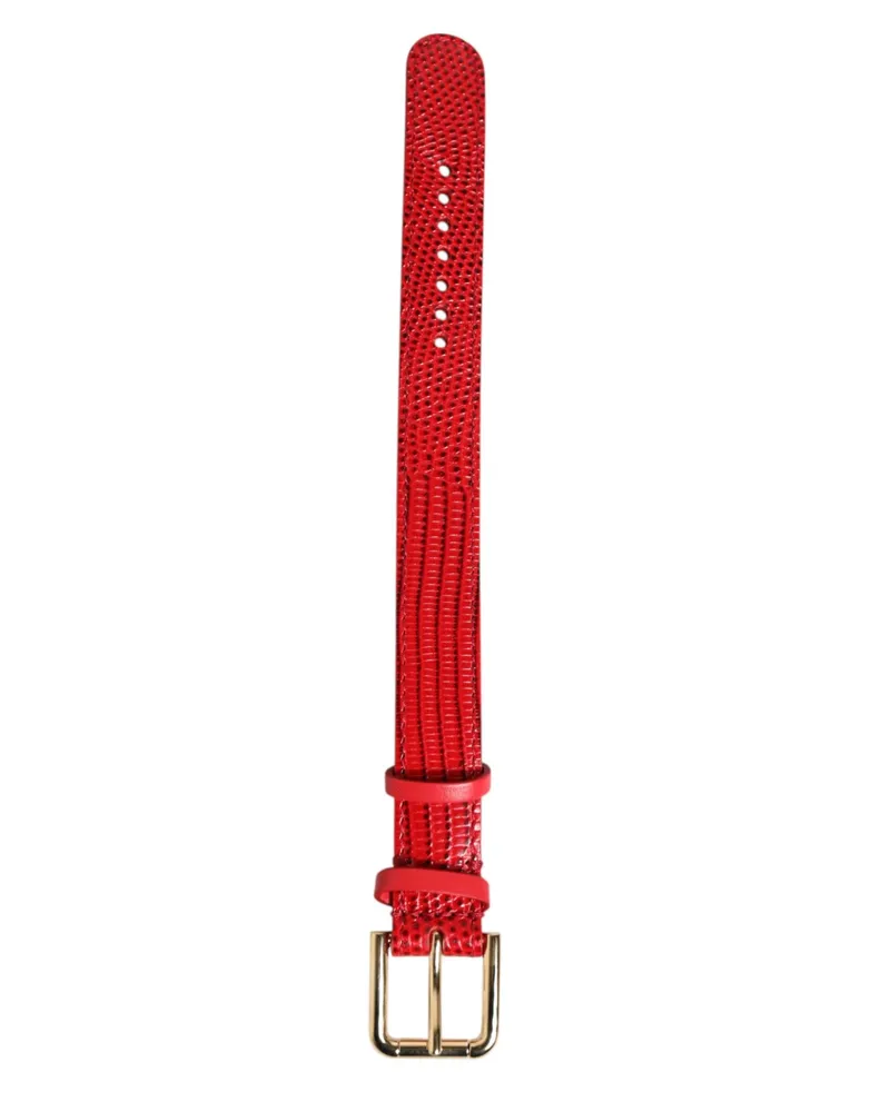 Dolce & Gabbana Red Exotic Leather Gold Tone Metal Buckle Women Armband Calf Accessory Red