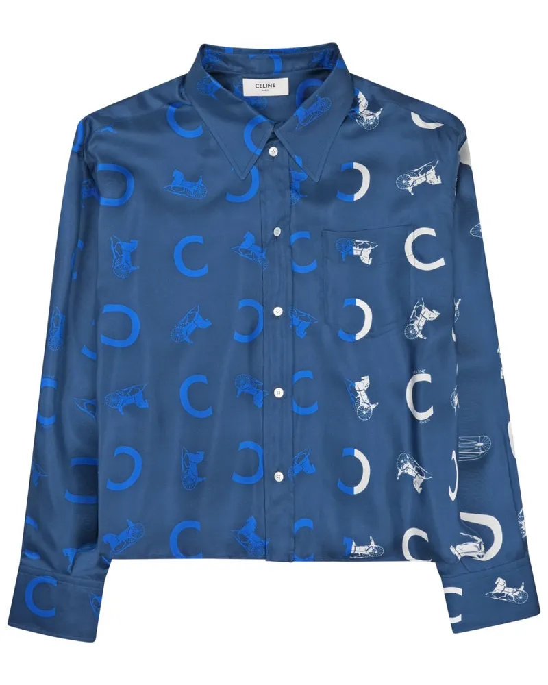 Celine Silk Twill Short-Sleeved Shirt — Blue Blue
