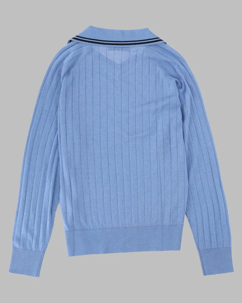 Wales Bonner Ribbed V-Neck Polo — Blue Blue