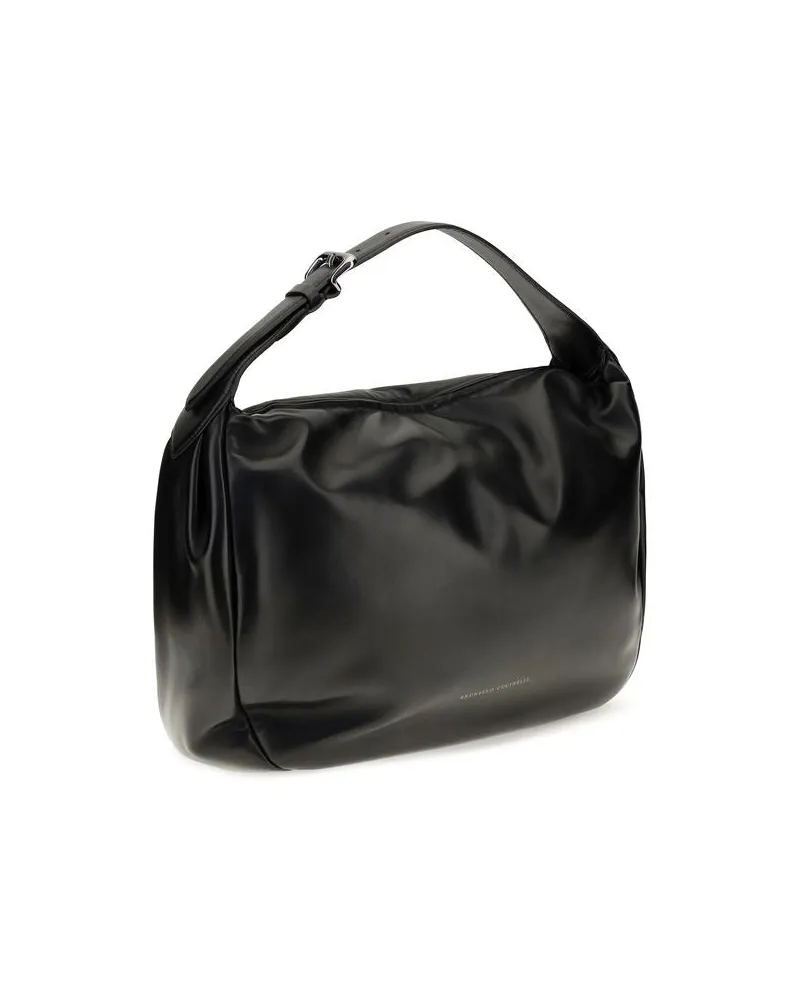 Brunello Cucinelli Women's Black Calf Leather Bos Taurus Shoulder Bag Black