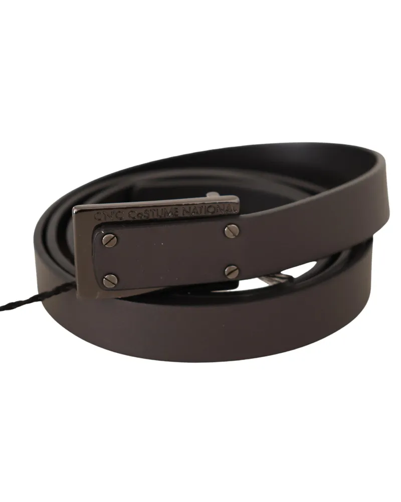 CoSTUME NATIONAL Men's Dark Brown Leather Logo Buckle Belt Brown
